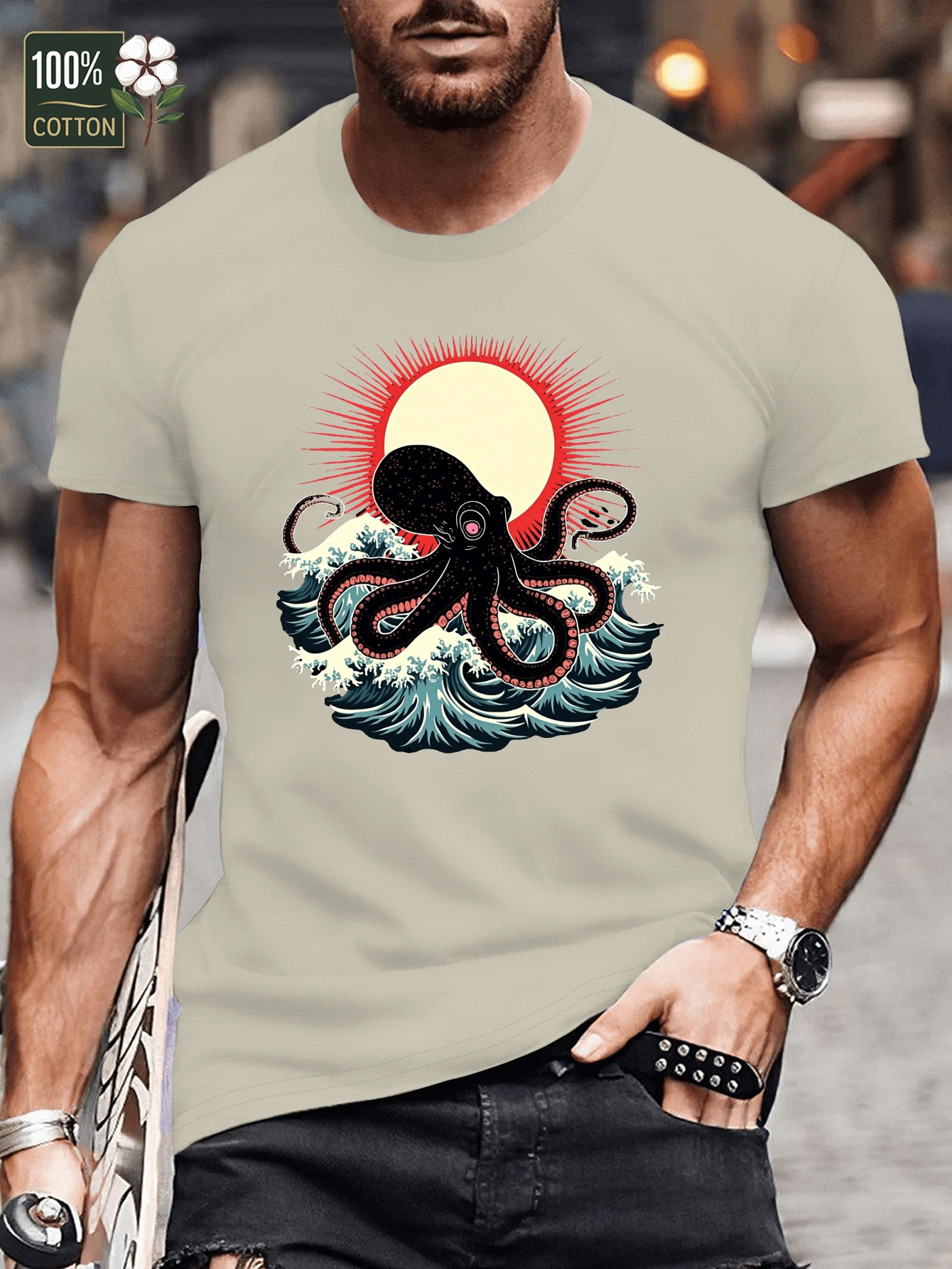 tentacoli stampa design intricato polpo maglietta a Temu Italy