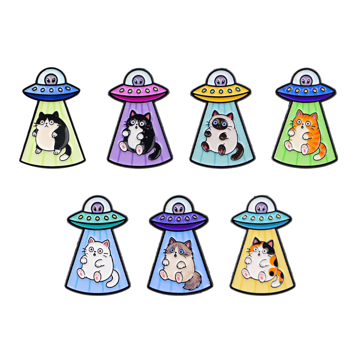 TEMU 7pcs/set Ufo Space Cat Lapel Pin Cute Kitten Enamel Lapel Pin Badge Brooches, Fashion Metal Decorative Pins For Backpack Bag Jacket Clothing,