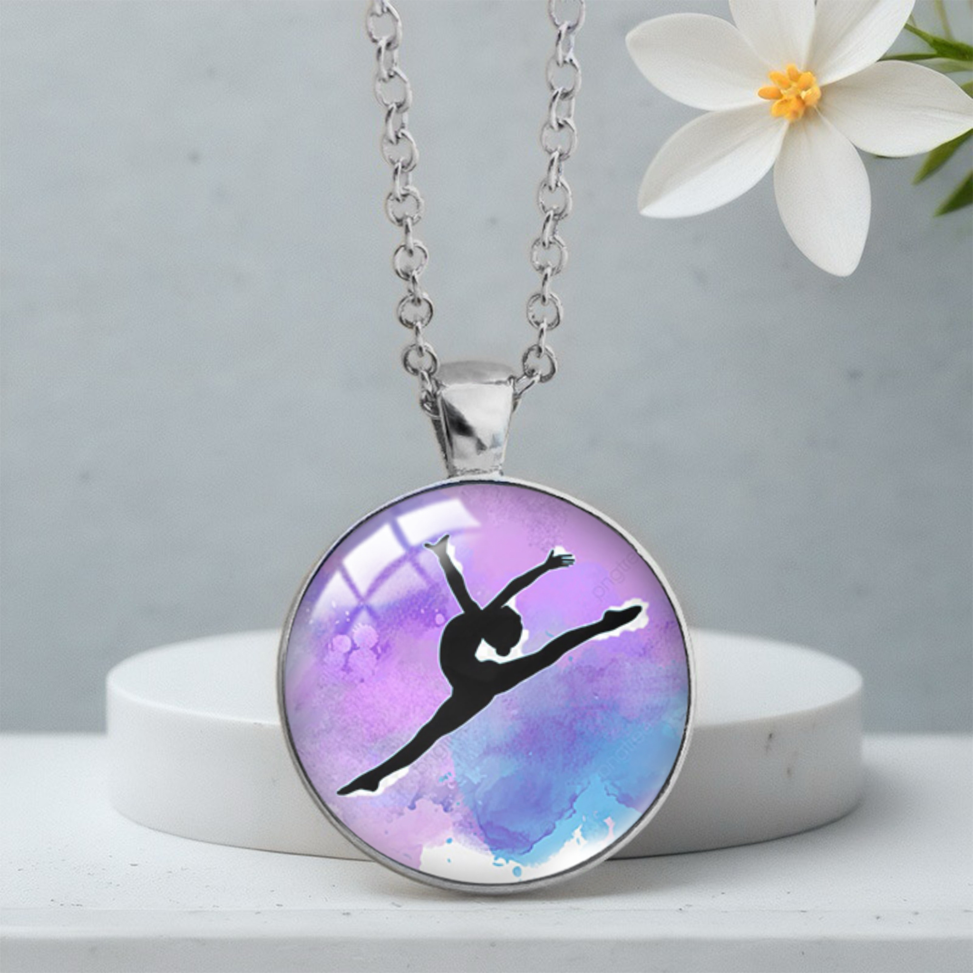 TEMU Wasserfarben-Ballett-Silhouette Bild Rundanhänger Halskette Modischer Handgemachter Schmuck Geschenk
