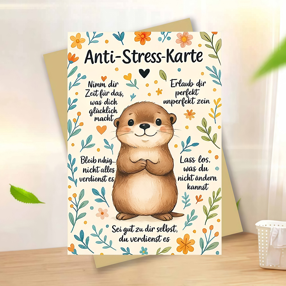 Image of 1pc Otter Anti Stress Greeting Card With Envelope Positive Affirmation Perfect Theme Motivational Message Suitable For Colleagues And On Valentines Day