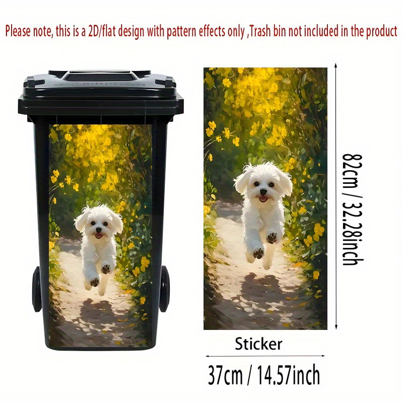 Image of 2d Flat Printing 1pc Trash Can Sticker, 37×82cm, Running In Flowers Theme Design, Self-adhesive Wallpaper Decoration For Kitchen Trash Cans And Home Decor, 2d Flat