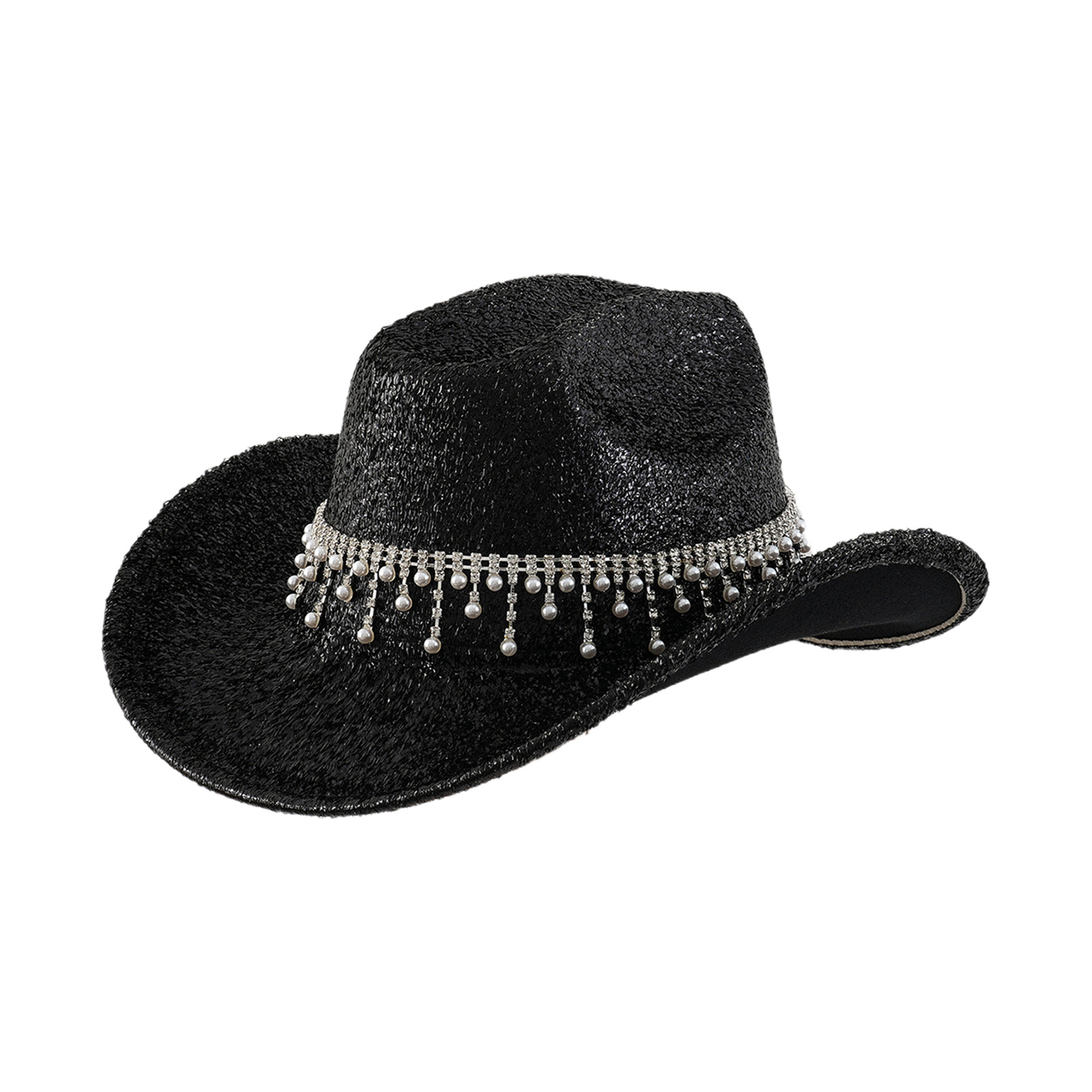 7297 Western Black Cowboy Hats For Women Men, Fedora Wide Brim Sparkly IZUS Western Cowboy Hat for Women Gus Outback Felt Hats  main image 2