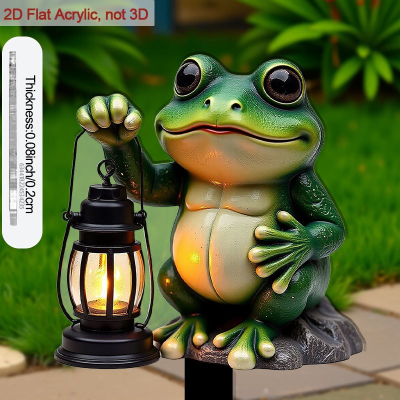 2d flat 2d flat 2d acrylic garden stake frog holding a lantern design pointed base soil mounted decorative art insert suitable for flower pots outdoor planters   garden decor frog holding lantern style 2d flat