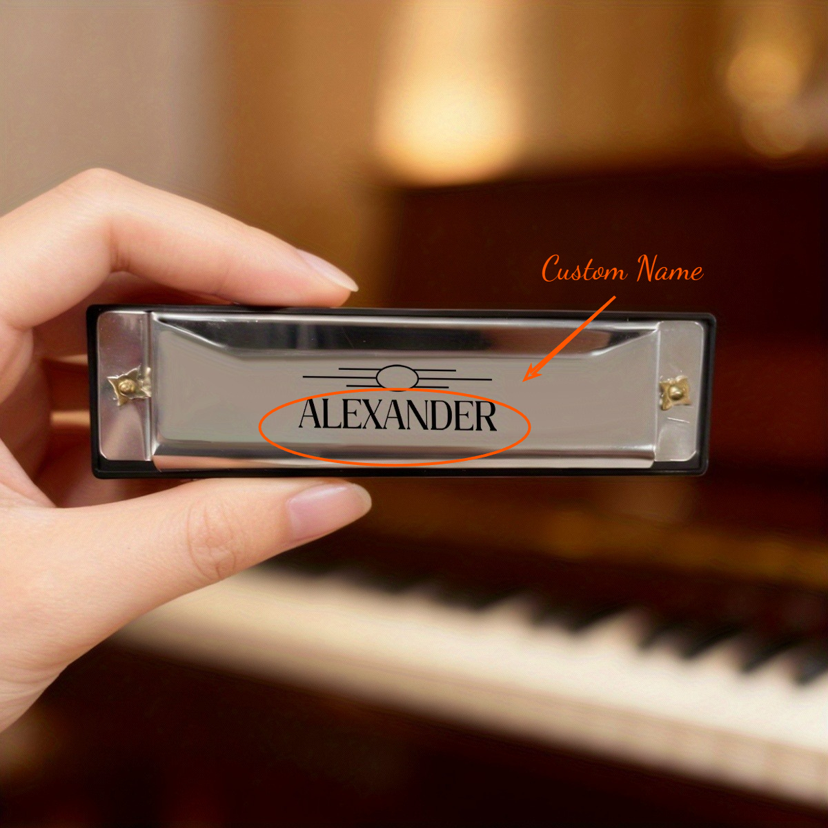 TEMU Personalized Engraved Harmonica With Custom Text/name, 10-hole Harmonica C Key With Case, Unique Custom Gift For Music Lovers, Birthday,