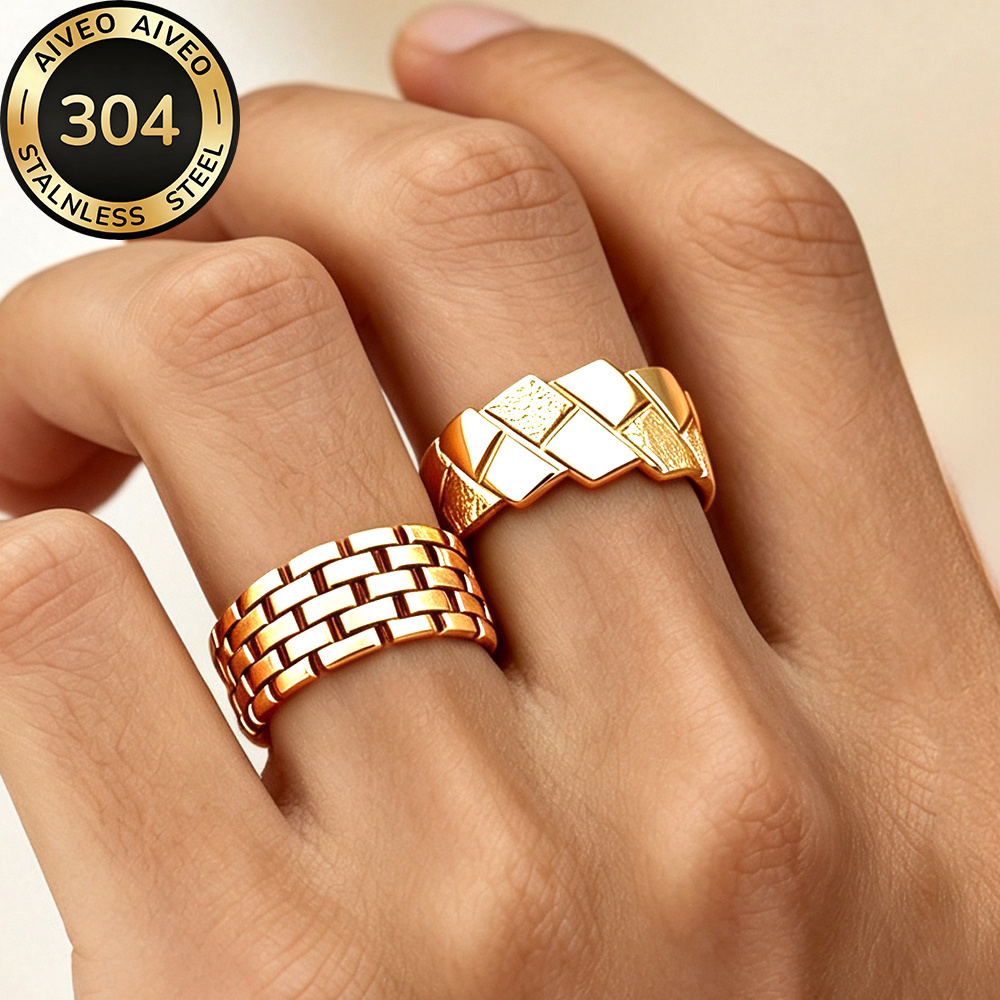 2pc Golden Stackable Open Ring Set, Stainless Steel