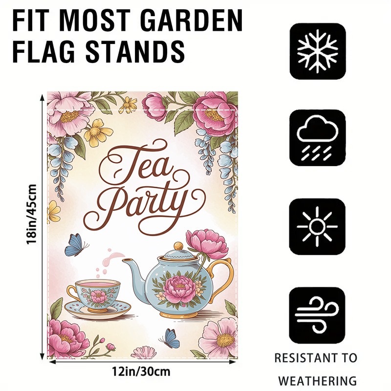 TEMU 2d Flat - 2d Flat - This Is A 2d Flat Garden Flag Featuring Vibrant Flowers And Teapots, Measuring 12x18 Inches. Made From Durable Polyester,