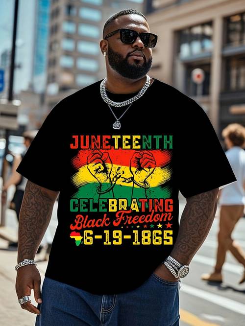 mens t shirt featuring a stylish round neck design with prints celebrating juneteenth home relaxation