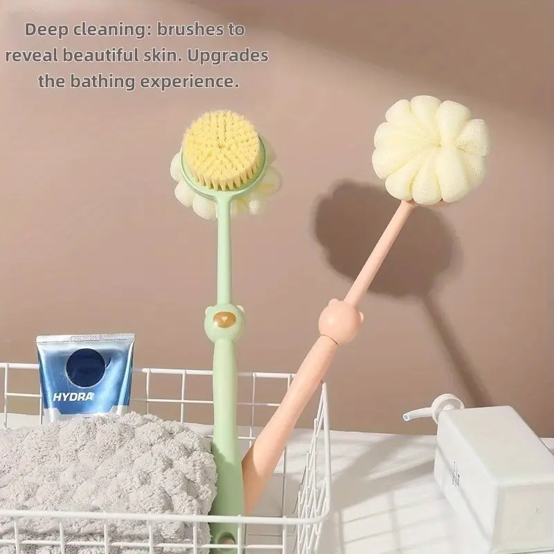 2 in 1 long handle shower brush luffa sponge with bear grip soft dense bristles anti slip hanging design for gentle exfoliating back scrub ergonomic bath shower tool shower accessories bathing accessory bathroom decor body scrubber hygienic material personal hygiene Product details 14