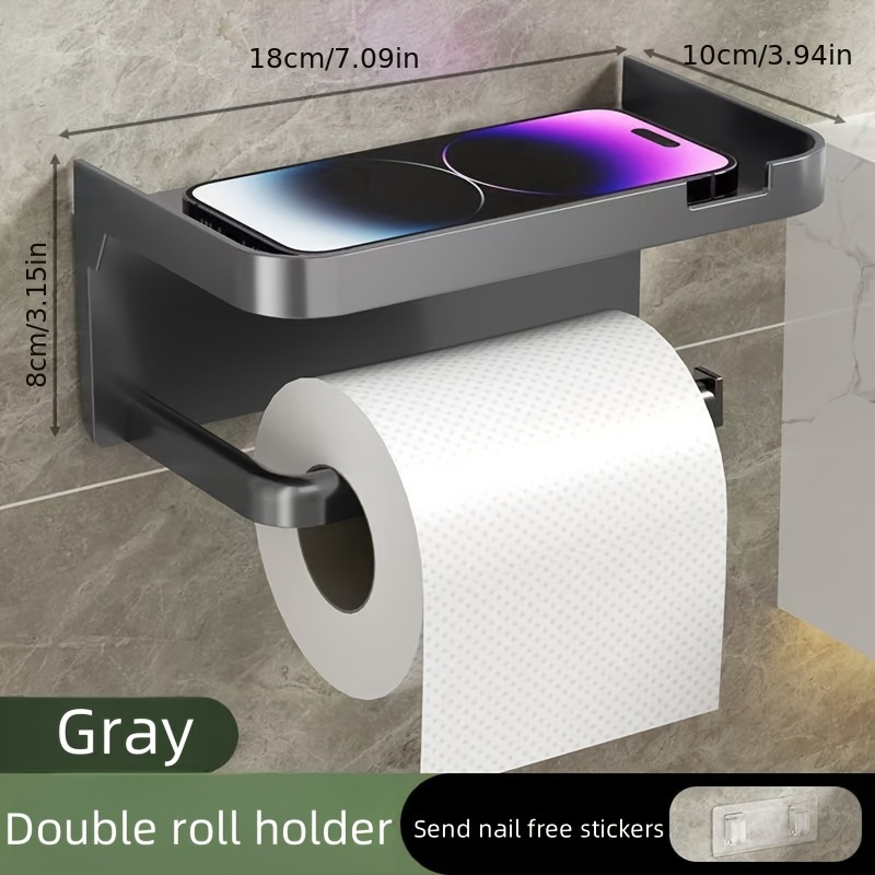 TEMU Luxury Self Adhesive Wall Mounted Tissue Box With Storage Shelf - High Gloss Polished Tissue Dispenser, Dual Use Storage Rack For Bathroom And