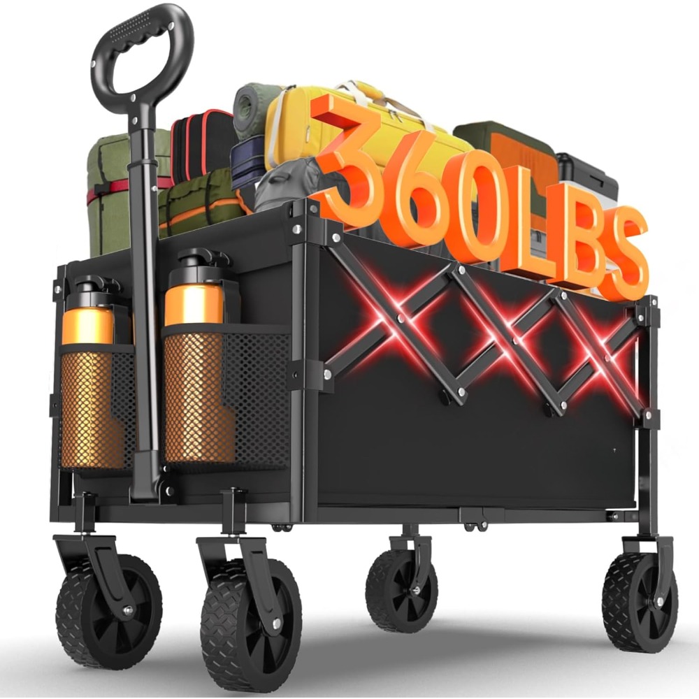 TEMU 360lbs Heavy-duty Wagons Carts Foldable Collapsible Wagon Cart With Wheels And Tailgate, Folding Utility Wagon Carts For Groceries, Outdoor