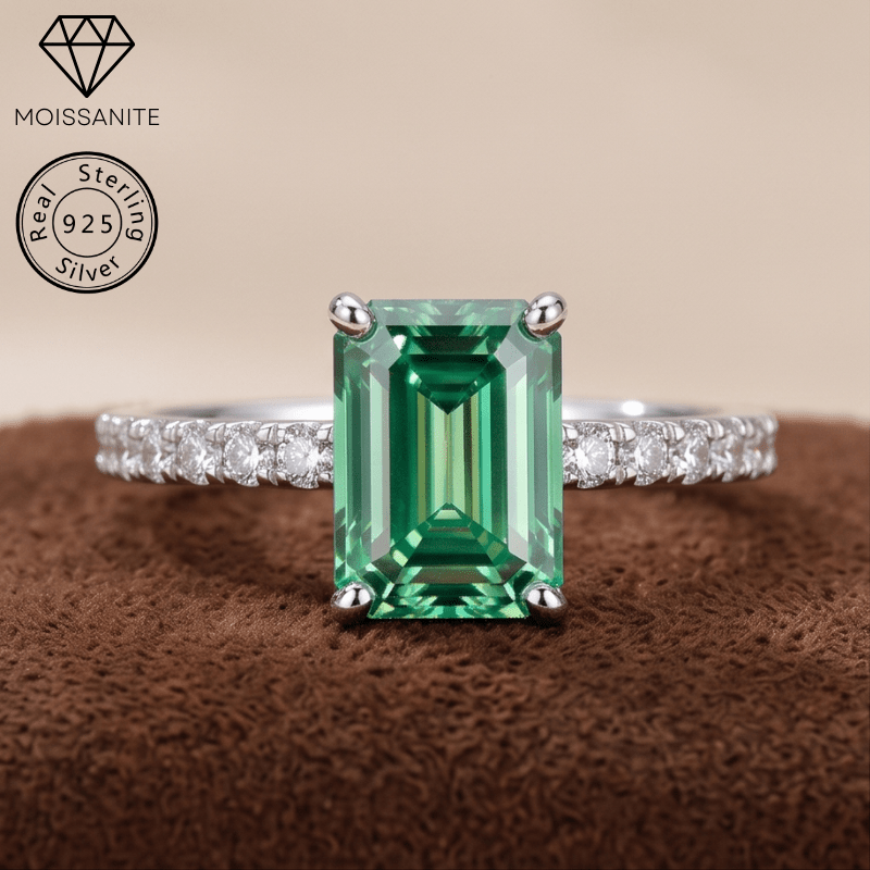 Women's 1/2/3 Carat Rectangle Green Moissanite Wedding Ring