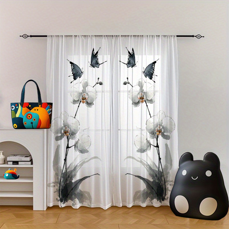 TEMU 2 rideaux élégants avec impression d'orchidée et de - Semi-transparents, lavables en machine, design à poche pour salon, chambre, bureau ou