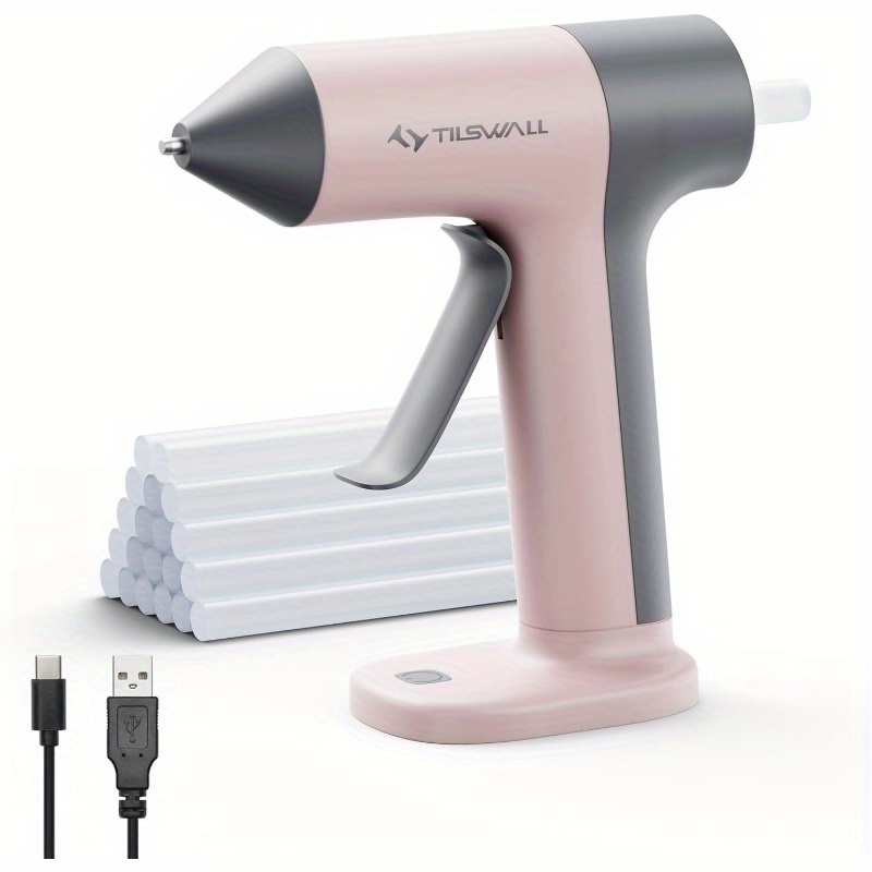 Temu Pink Hot Glue Gun, 30S Fast Preheating, With 2000Mah Battery, Usb-C Fast Charging, -Off & Anti-Drip Tip, 20 Full-Size High- Sticks, Compact &-image