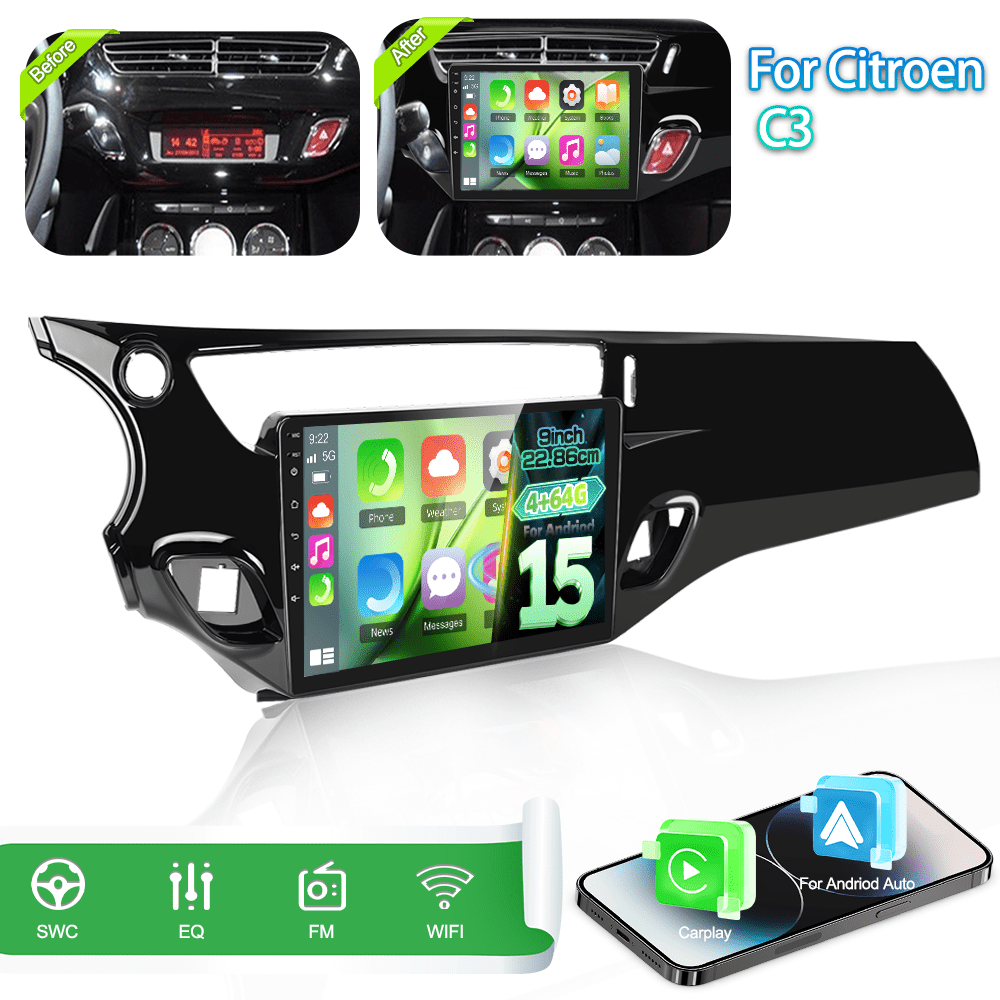 TEMU Car Radio For C3, 15 (4g 64g) 9 Inch Touchscreen, Features Integrated Canbus And /, Eq/fm/rds Radio, Bluetooth 5.0, Wifi Download, Swc, And