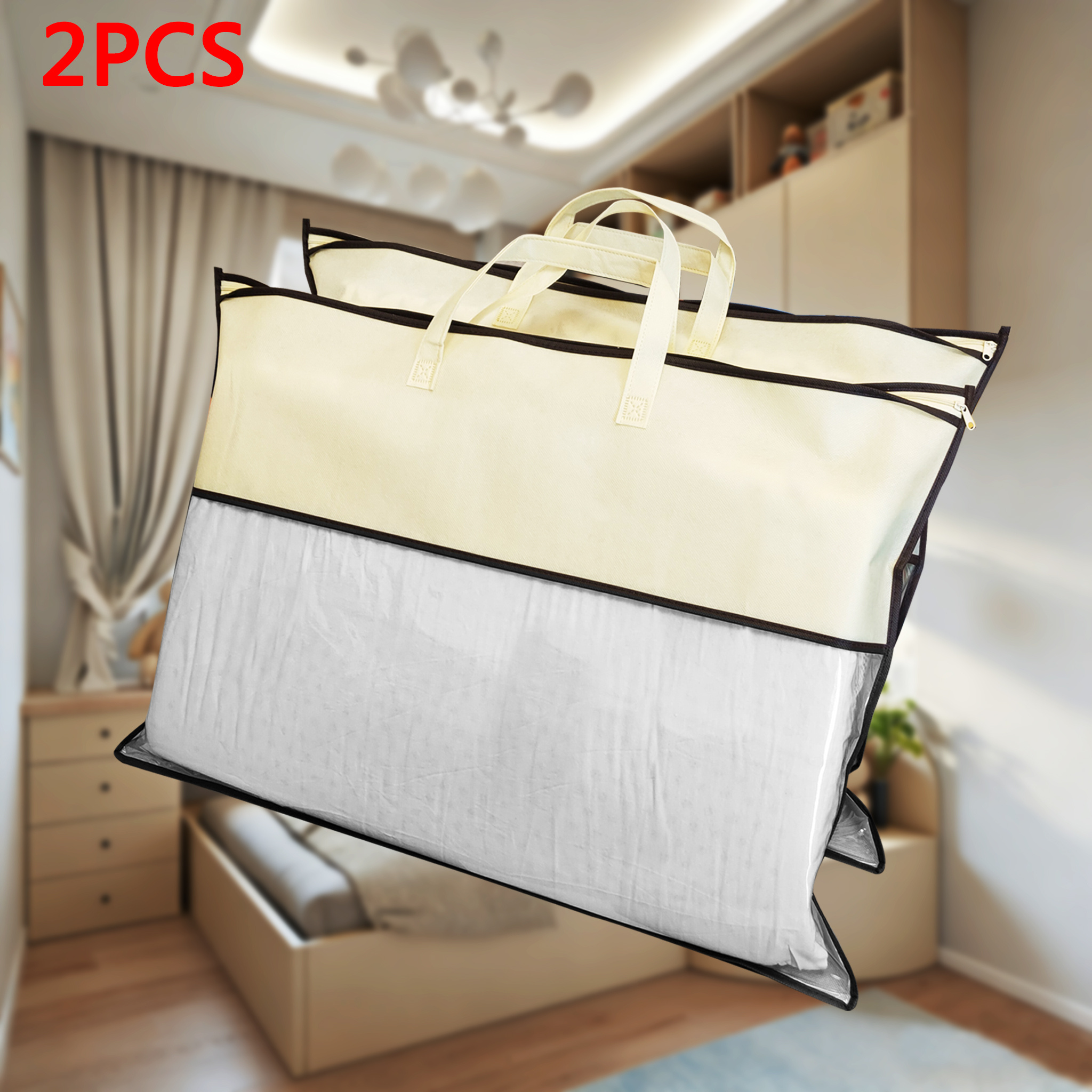 TEMU [Sac de non tissé de couleur ] Lot de 2 sacs de pour oreiller portables , sac de rangement -poussière non tissé de couleur avec poignées