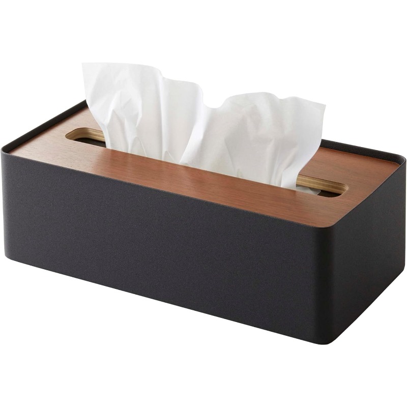 modern rectangular tissue box holder with walnut wood lid -   & natural  ,   tissue dispenser organizer with top storage shelf for bathroom, living room, office - durable metal & wood construction, space-saving design, decorative home storage solution, modern decor accessory, bathroom organizer, kleenex box cover, tissue box cover Product details 0