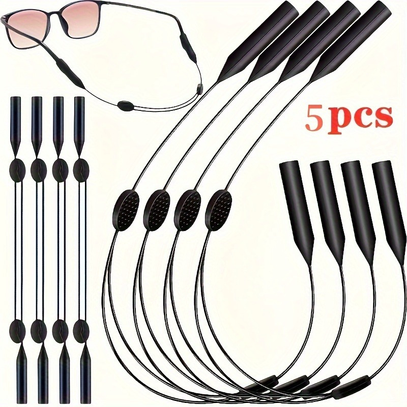 

5 Adjustable Sports Glasses Chains, Silicone Glasses Holders, Comfortable Non-slip Eyewear Straps, Suitable For An - Black