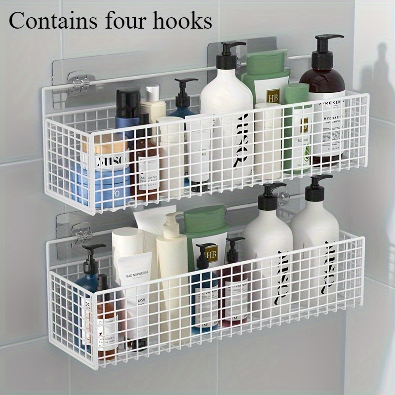 Image of 1pc/2pcs White Metal Bathroom Shelves, Wall-mounted Sink Storage, Hole-free, Formaldehyde-free, No Electricity Or Battery Needed, Bedroom Organizer