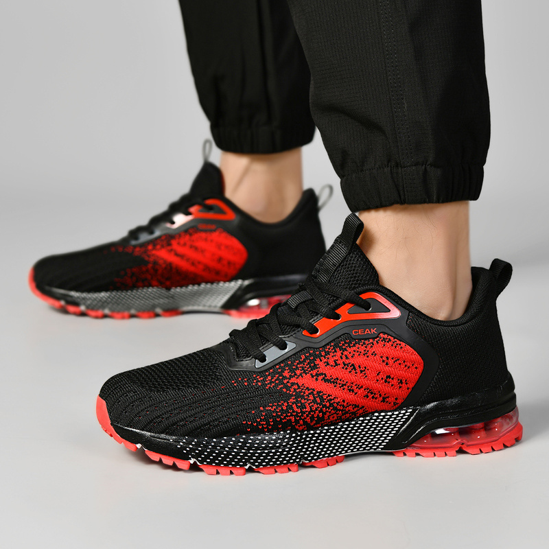 Men's Breathable Knit Sneakers - Lightweight Cushioned MD/TPU Sole, Sharp Toe Design for Hiking, Yoga & Training - Black with Teal Accents, Striped/Checkered/Pure Color Options, All-Season Low-Top Sneakers, Hiking Footwear, Sporty Aesthetic, Flexible Interior Lining