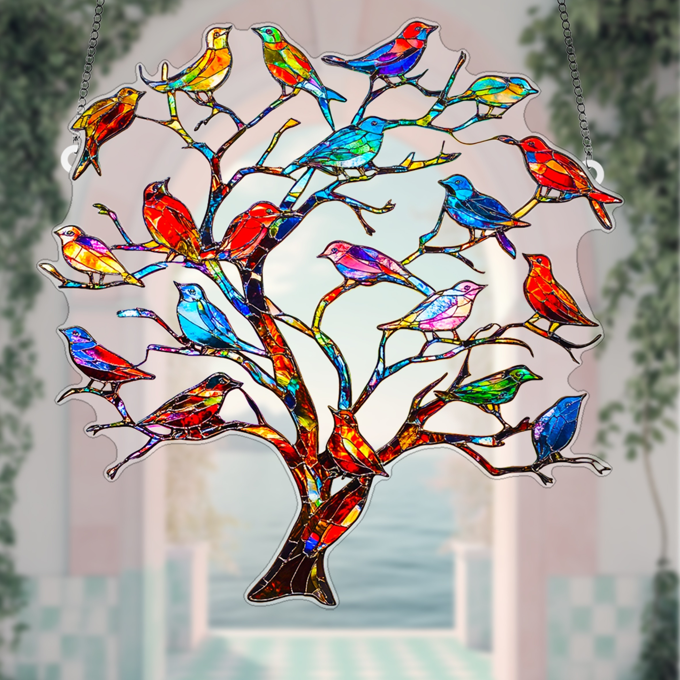 

Tree Of Life Stained Glass Suncatcher With - 8"x8" | Ideal For Decor, Garden, Porch, Bedroom | Perfect Gift For Birthdays, & New Year Celebrations, Tree Decorations Outdoor