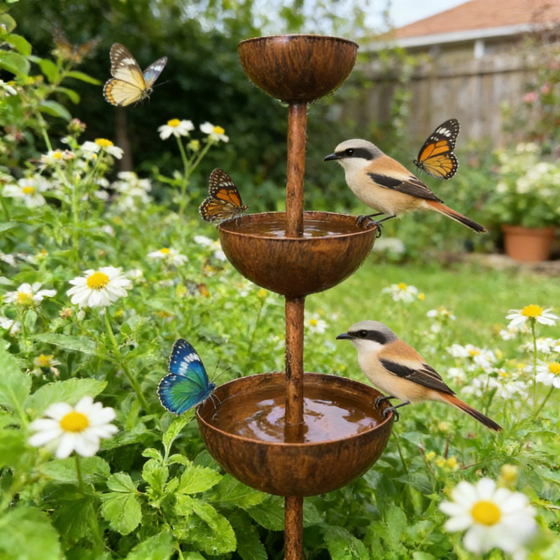 E-shop Garten Regenwassersammler Dekoration, Drei-Container Regenwasserlagerung für den Außenbereich, Kleintier Trink- und Futterbecher, Retro Garten
