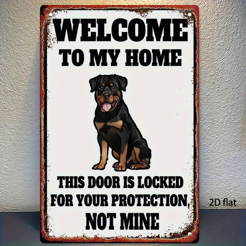 TEMU 2d Flat, Flat 2d Metal Plate, 1pc - Vintage Rottweiler - "welcome Home, This Door Is Locked , Not Mine" - Rustic Iron Wall Art For Home, Garden,