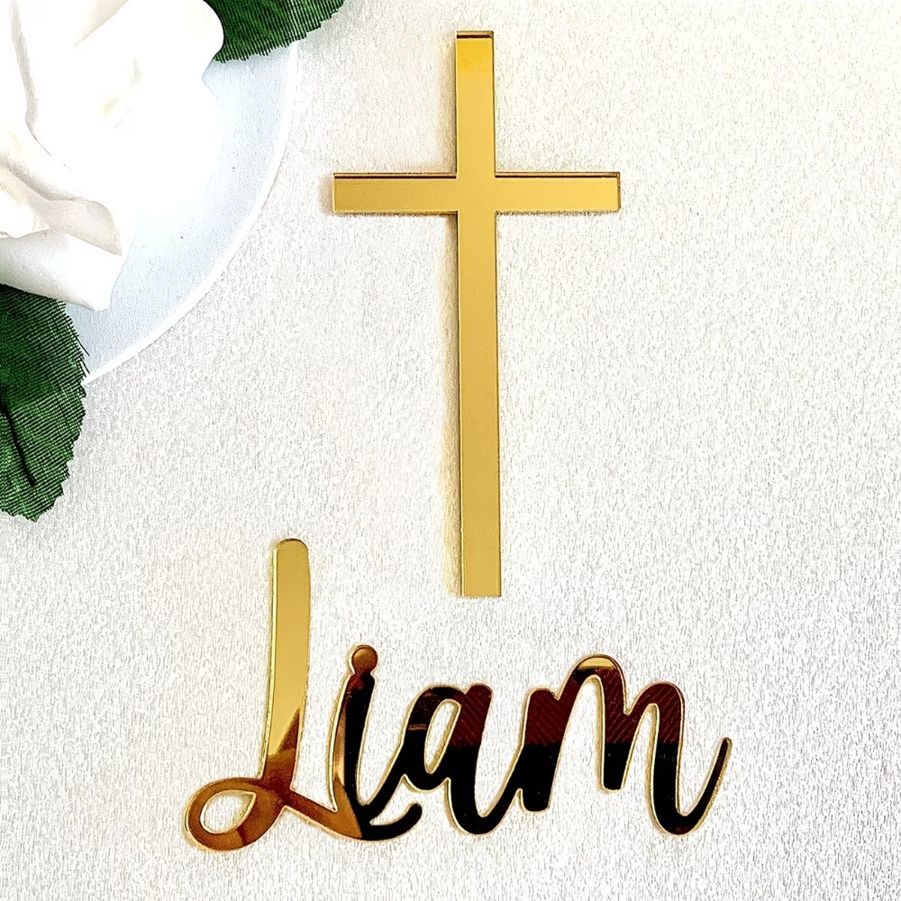 2pcs Customizable Name And Cake Decoration Set - Personalized Cake Decoration Pick And Ornament, Suitable For Birthdays, Baptisms, And Other Special Occasions