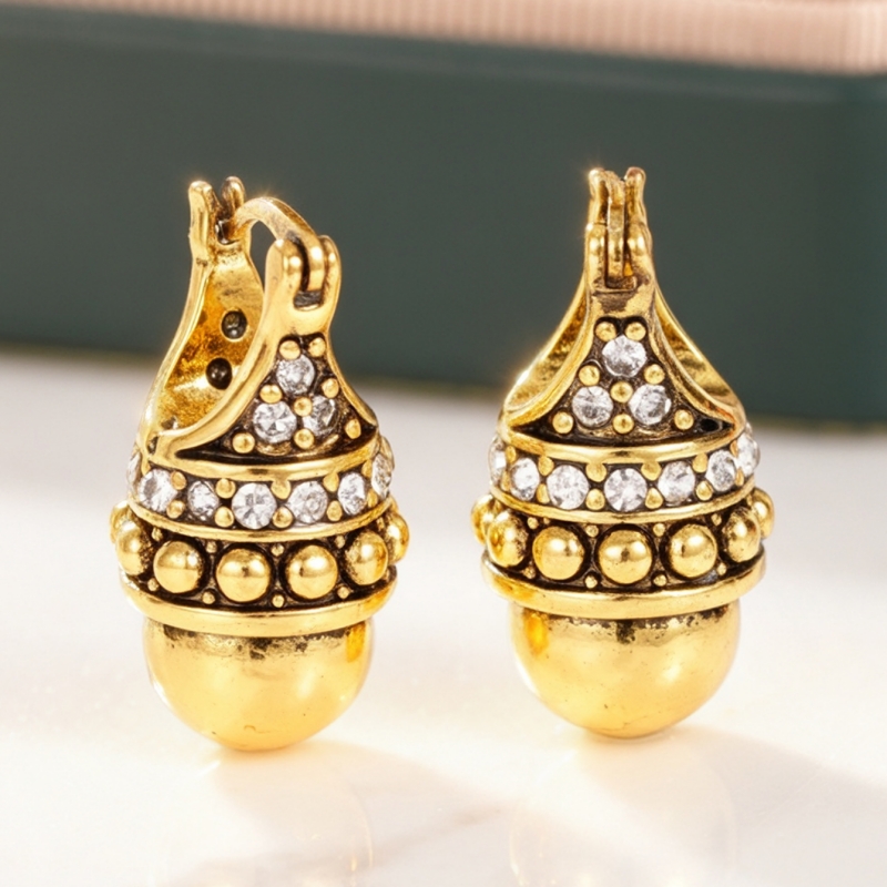 TEMU Retro Bohemia Round Ball Earrings With Zirconia For Women Men Daily Party And Holiday Hoop Earrings Vintage Jewelry Additions