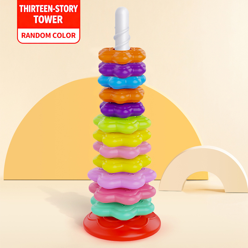 Image of 14pcs Infant And Toddler Puzzle Toy,rainbow Rotating Tower Toy, Rotating Stacking And Matching Game, Recognition, Cognitive Development Sensory Stimulation, Holiday Toy Gift (random Color)