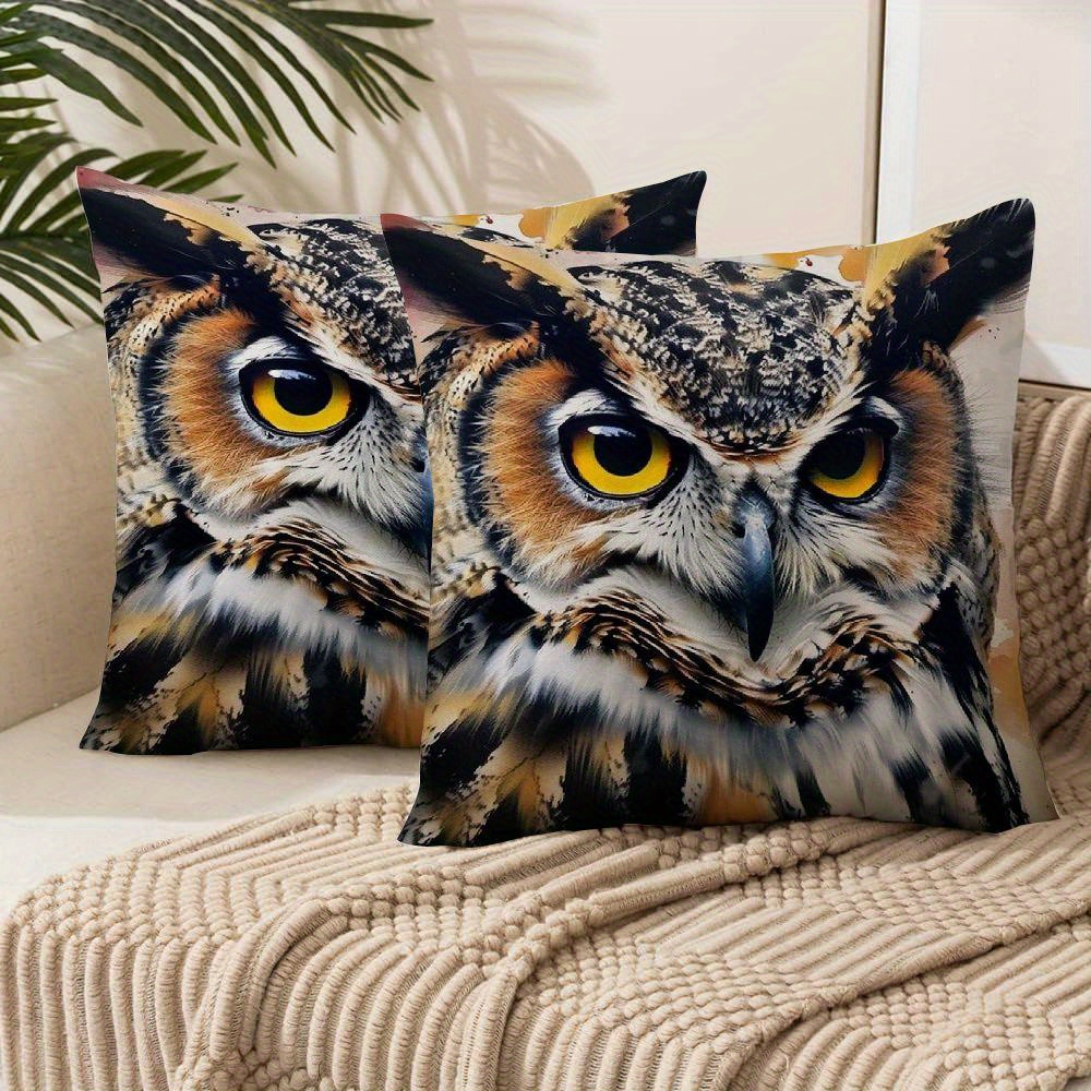 

2-pack Jieyoumi Owl Throw Pillow Covers, 18x18 Inch, Contemporary Style, Soft Polyester, Watercolor Design, Zippered Cushion Cases For Couch, Living Room, Farmhouse Home Decor