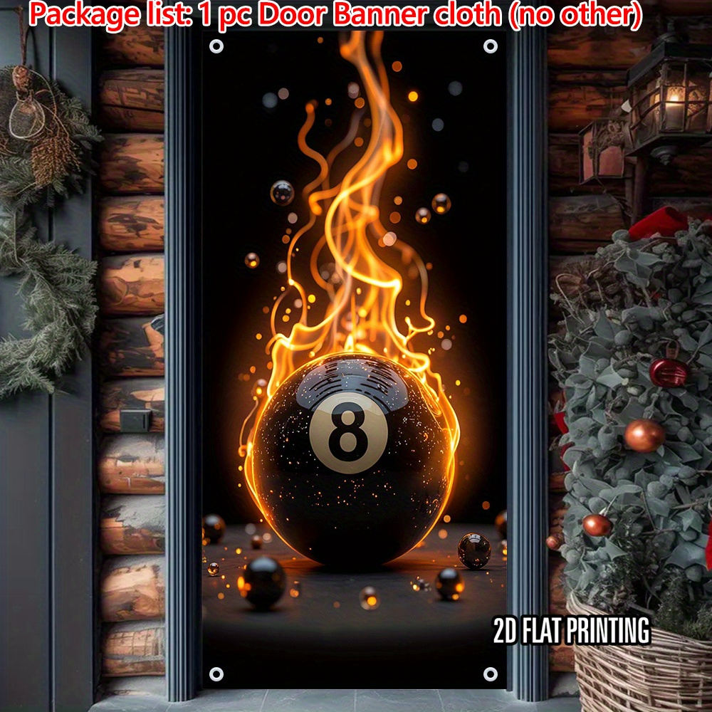 TEMU 2d Flat, 2d Door Banner, Billiards Pool Ball Door Banner With & Flame Design - Themed Party Decorations, Easy-to-hang Numbered 1-7 & 9-0 Icons