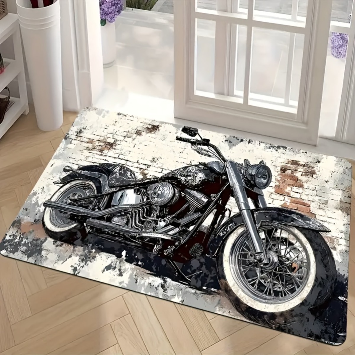 TEMU Un Tapis Nouveau sur le Thème de la Moto - Sèche Rapidement et Léger, Adapté à une Utilisation Intérieure et Extérieure, Idéal pour les Entrées,