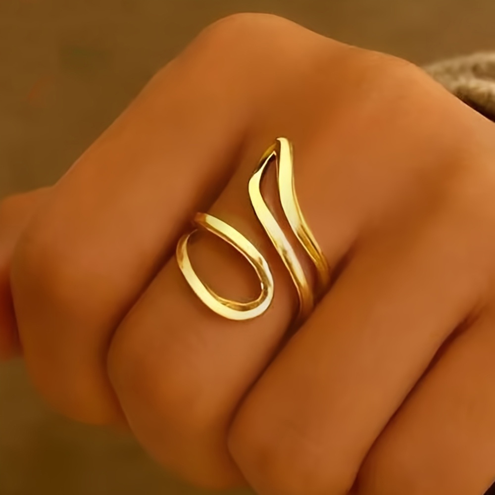 Unisex Spiral Twisted Lines Adjustable Ring, Creative Geometry Design