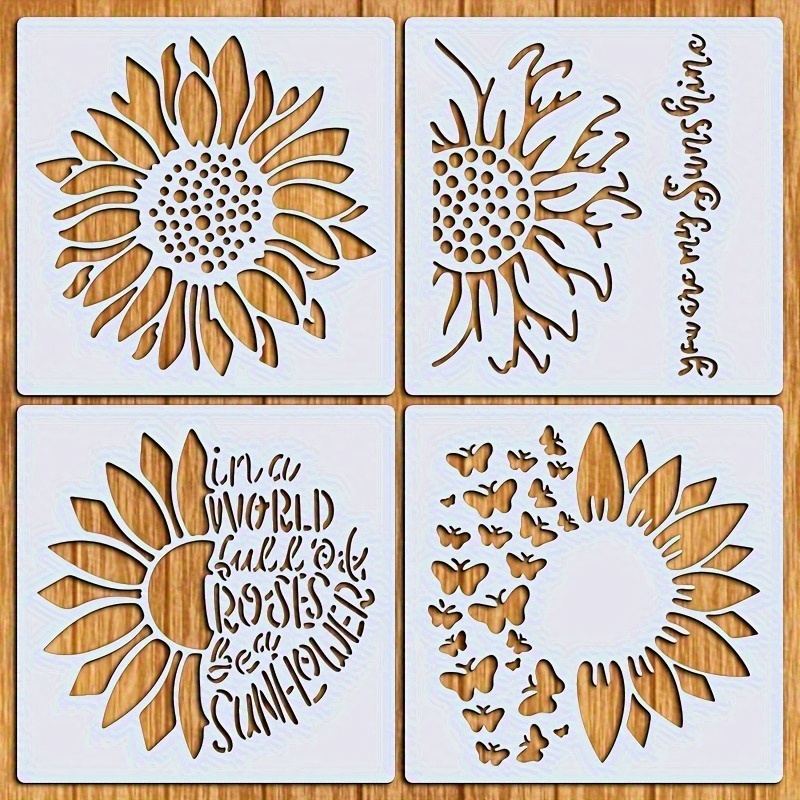 TEMU 4pcs Sunflower Painting Craft Stencil Set. Reusable Drawing Templates--for Fabric, Painting, Wood, Glass, And Diy Crafts. For Wall Art, T-shirt,