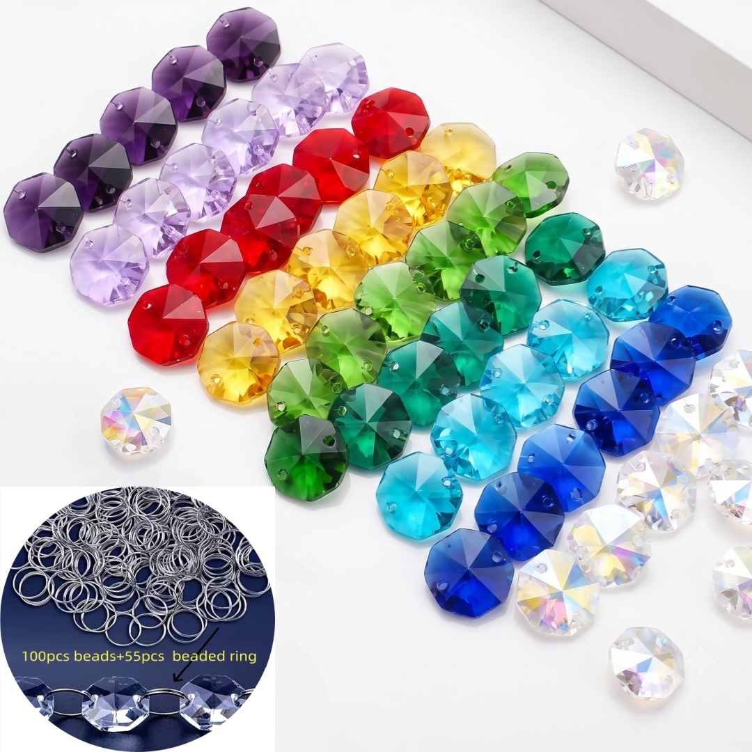 TEMU 155pcs Clear K9 Crystal Glass Beads, Octagonal Prisms Pendants For Crafts, Chandelier Parts, Suncatcher, Wedding & Christmas Tree Decor