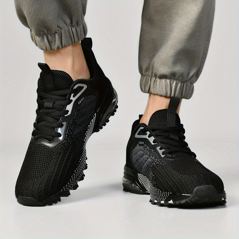 Men's Breathable Knit Sneakers - Lightweight Cushioned MD/TPU Sole, Sharp Toe Design for Hiking, Yoga & Training - Black with Teal Accents, Striped/Checkered/Pure Color Options, All-Season Low-Top Sneakers, Hiking Footwear, Sporty Aesthetic, Flexible Interior Lining