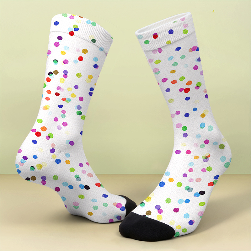 TEMU Ein Paar bedruckte Socken, bunte Konfetti-Socken mit lebhaftem mehrfarbigem Punktmuster, weich, bequem atmungsaktiv, ein neuartiges, niedliches