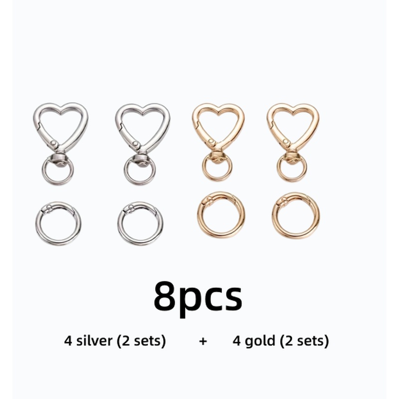 TEMU Gift For Her/him 8pcs Heart-shaped Metal Keychain (4 Golden And 4 Silvery) – Durable With Rotating Clasp, Polished Surface | Keychain, Wedding