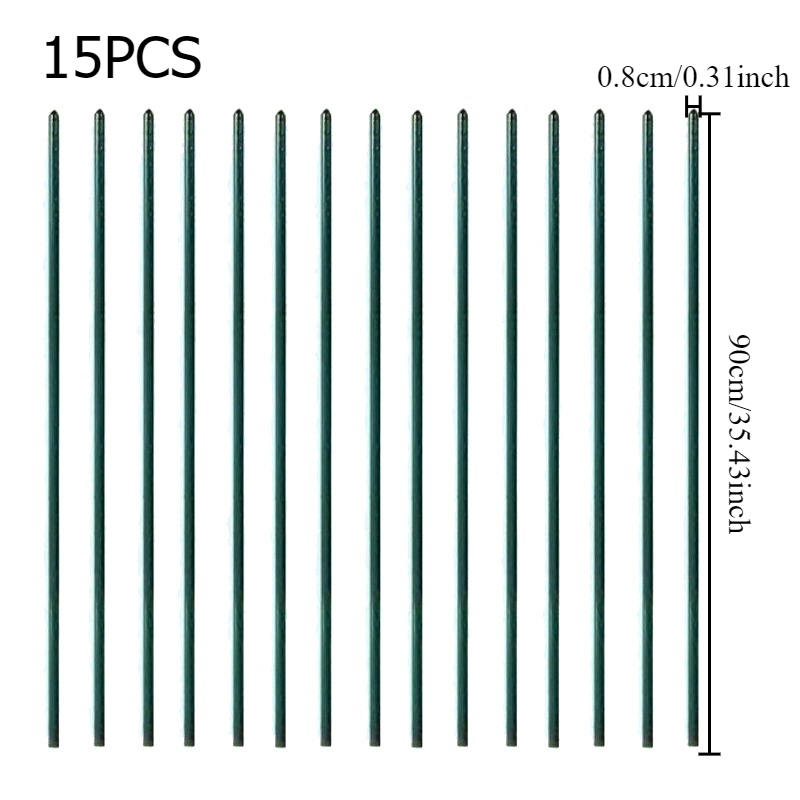 E-shop 15 Gartenpfähle, robuste Metall-Pflanzpfähle, 60 cm und 90 cm optional, 8 mm Durchmesser, Moosstange für Kletterpflanzen,