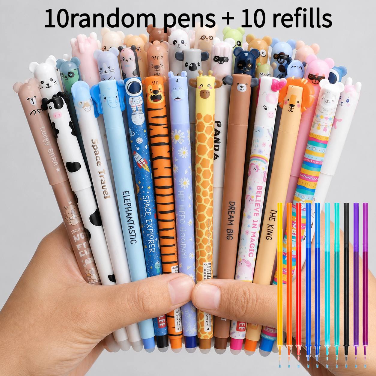 TEMU 20pcs Set Of Erasable Animal-themed Neutral Pens. Easy-to-erase Design, Includes 10pcs Pens And 10pcs Refills, 0.5mm Neutral Pen Tip, Random