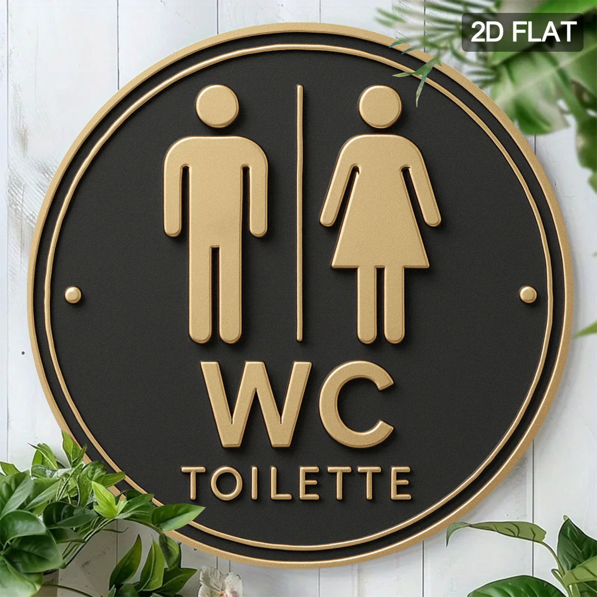 Image of 2d Flat - 2d Flat Modern German Toilet Sign, 15.01cm Round Wooden Wall Art, Multi-functional Front Door Wreath Decor, No Power Required, Bathroom Door Sign | Sign, For Home Use