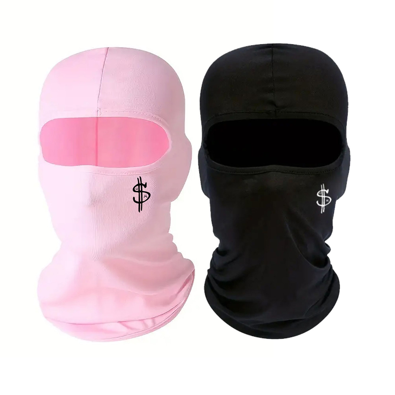 Image of 2 Pack Women Pink Balaclava Dollar Printed Breathable Full Face Mask Ski Mask Suitable For Cycling Outdoor Sports
