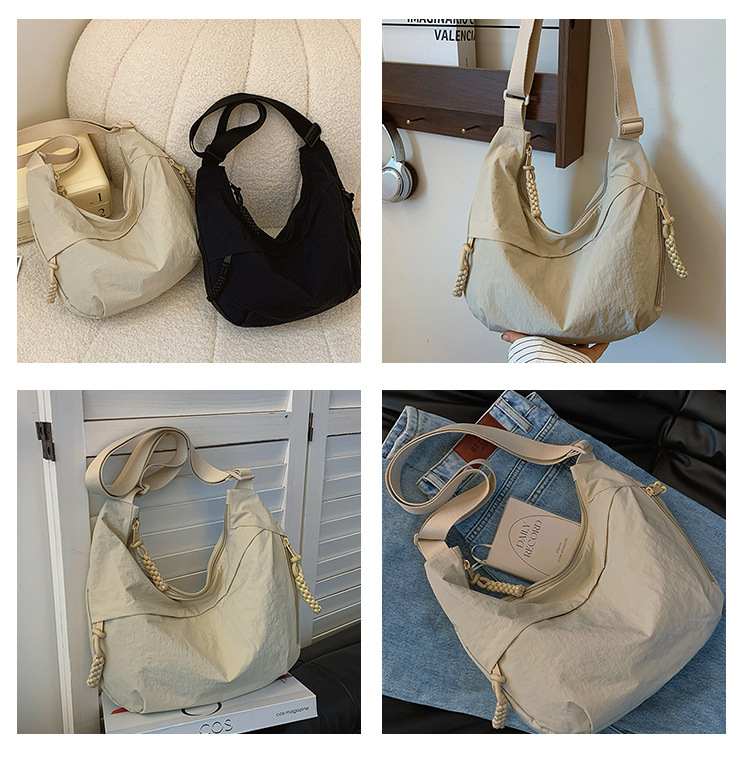 Borsa hobo in tela con nappe e tracolla larga regolabile_voghion.com