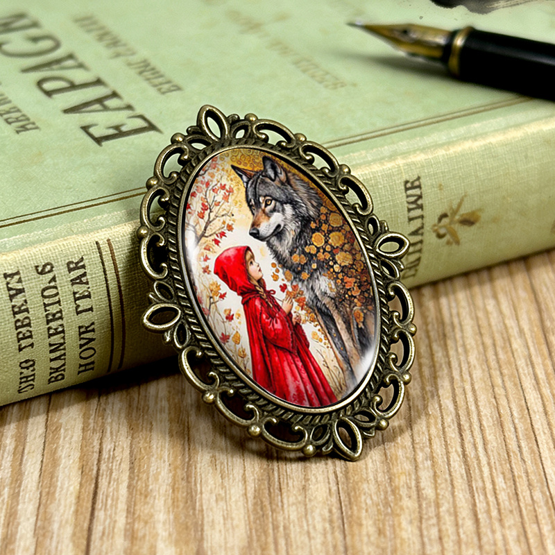 TEMU Broche de 1 pieza de del lobo de , broches ovalados de cristal con de encaje, accesorio para ropa y mochila, regalo ideal