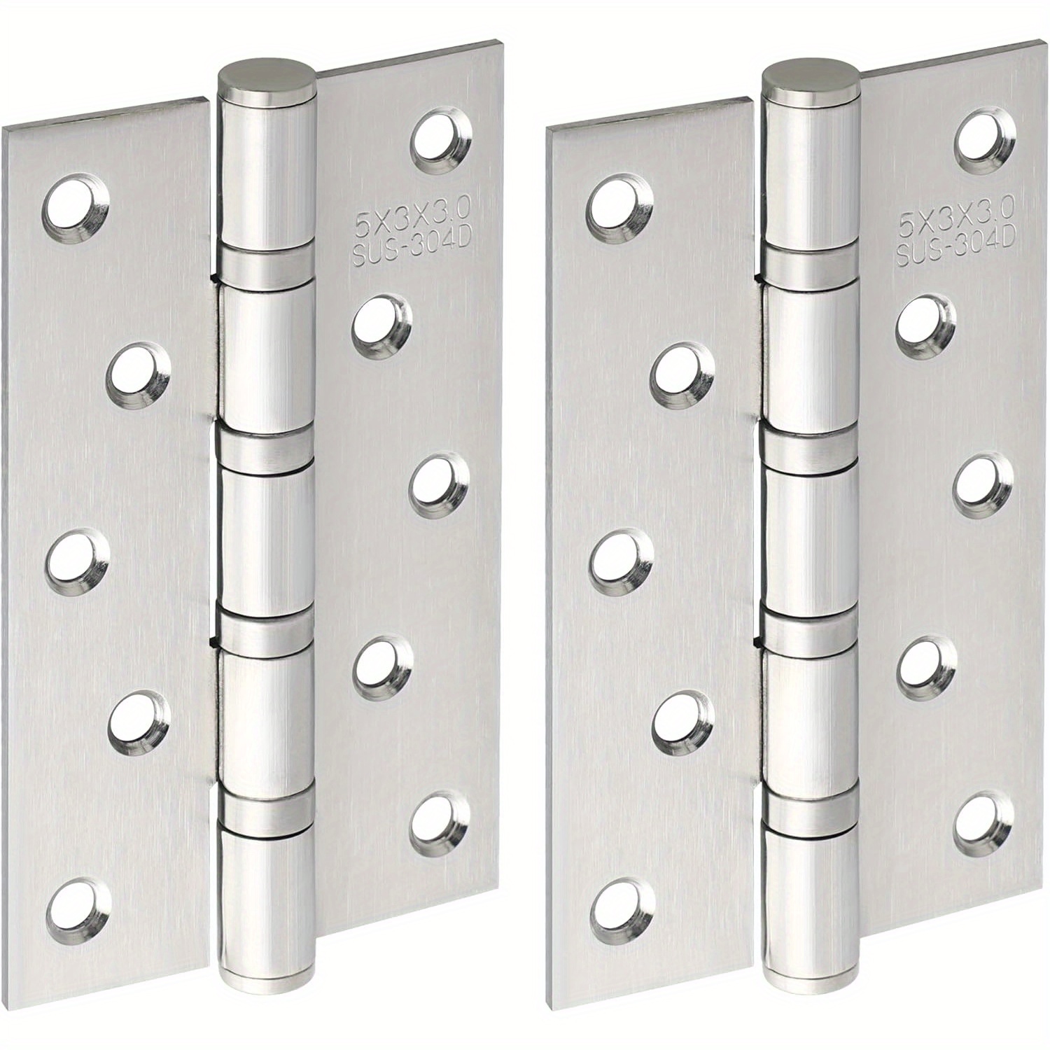 Heavy Duty Commercial Door Hinges - Pack of 2 with Quiet Closing Bearings, 12.7x7.62 cm Stainless Steel Construction -  -Resistant Brushed Nickel   for Gates, Cabinets, Interior/  -   with Pre-Drilled Holes - Ideal for Home & Commercial Use