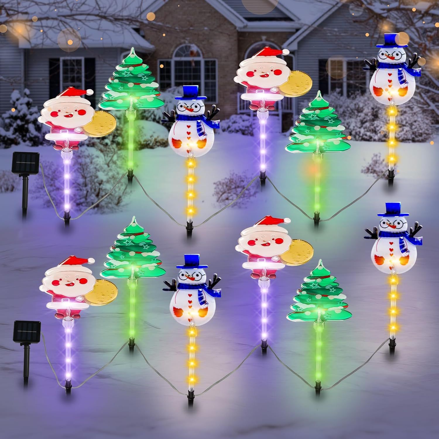 

12pcs Christmas Stake Lights Solar, Lights Santa Claus Snowman Christmas Tree Lights With 8 , Solar Lights For Decoration (2sets)