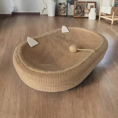 oversized cat scratching board made of sisal featuring a durable and non shedding oval design that combines a cat bed and a large scratching basin