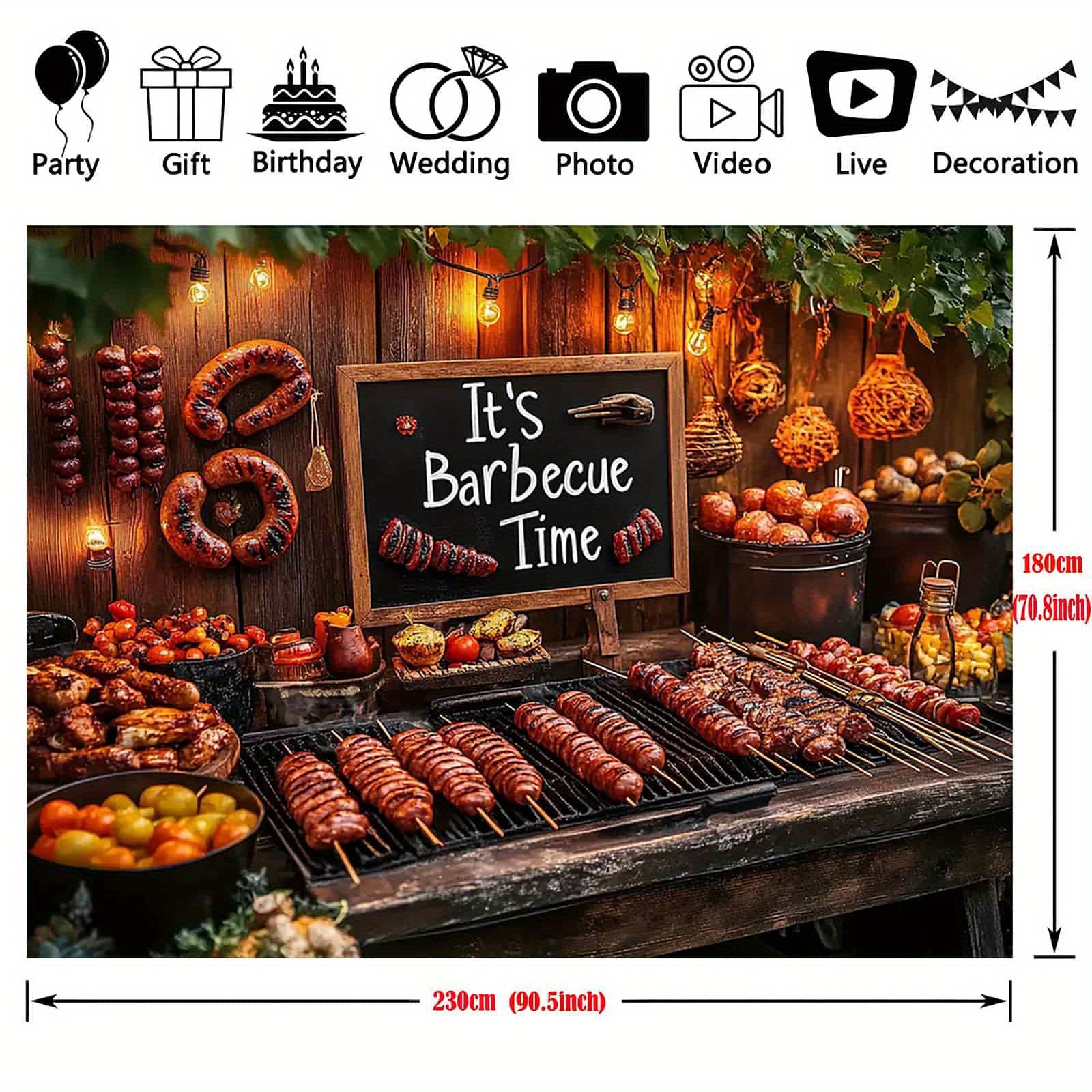 TEMU 1pc Backdrop Banner - "it's Barbecue Time" Design With Sausages, & Grilling Scene - Birthdays, Weddings, Dance Parties, Cake Tables, Photo