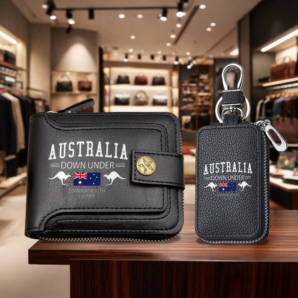 TEMU 2pcs Australia Kangaroo Flag Men' Purse Set, A Stylish Short Wallet And Key Pouch Combo, Perfect Gifts For Occasions Like Father's Day,