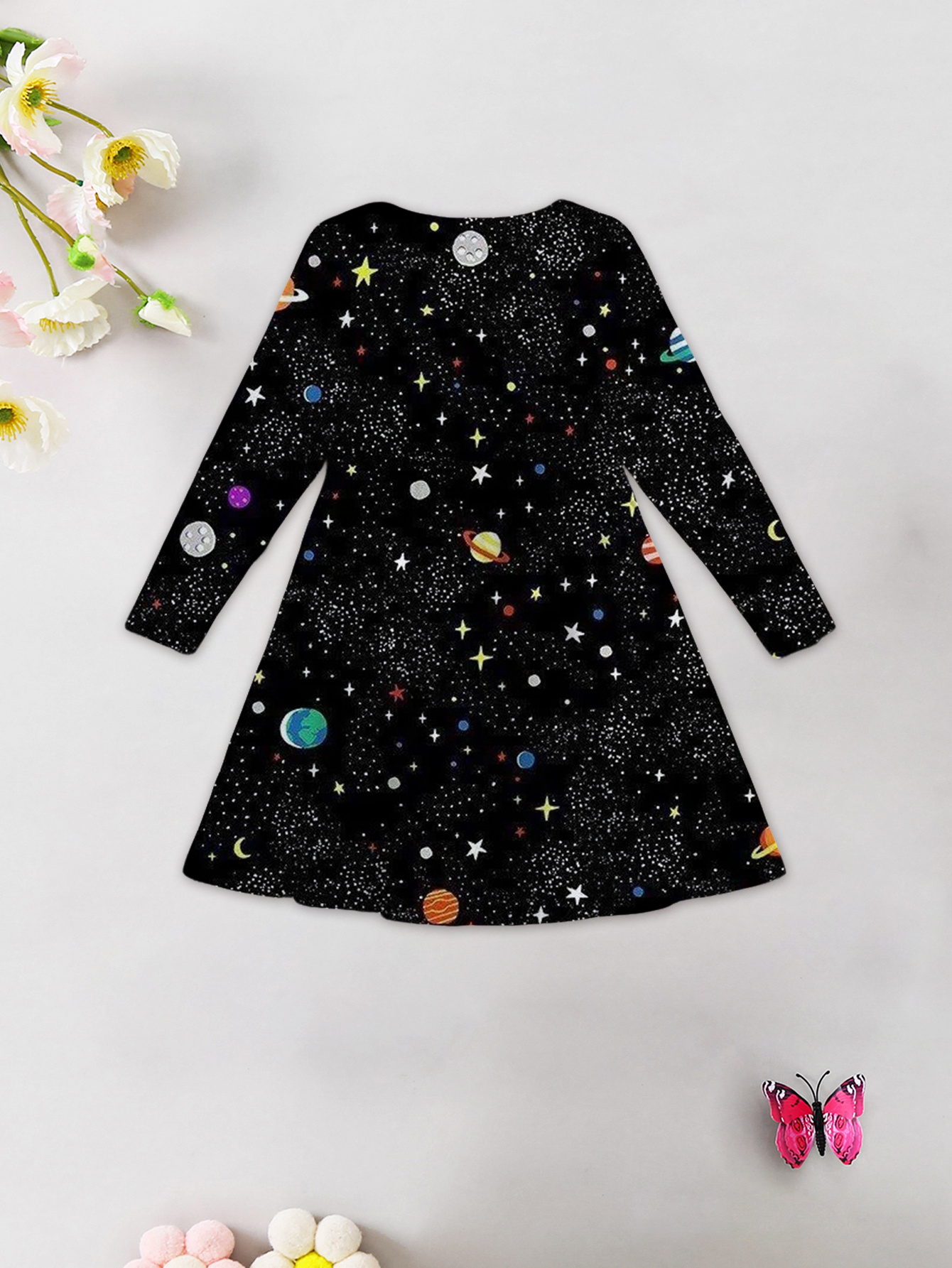 girls halloween party dress long sleeve space themed planets - Temu Bahrain